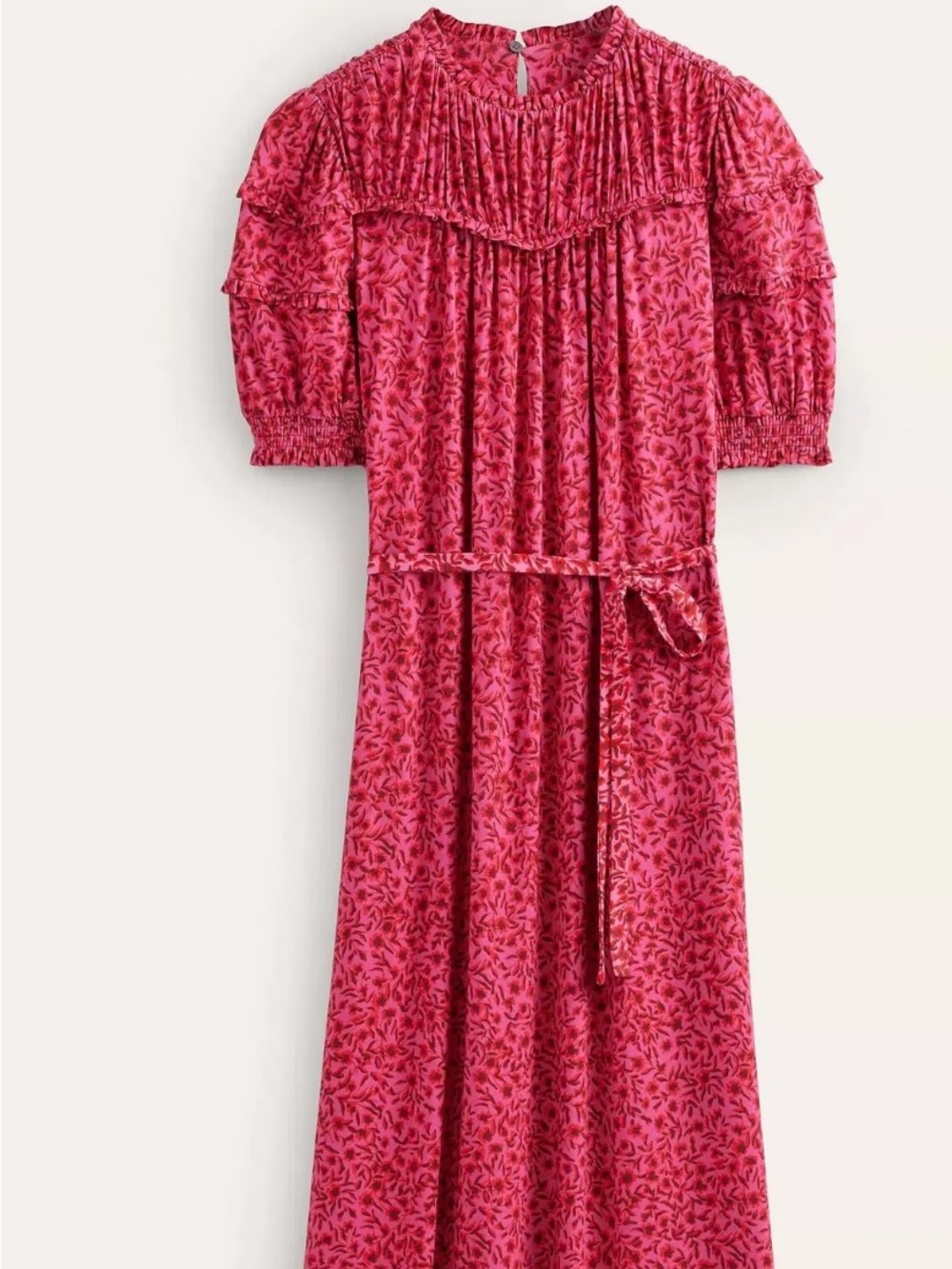 Boden Yoke Detail Jersey Midi Dress, Pink Gin Fizz Abstract Vine, Size 8 L